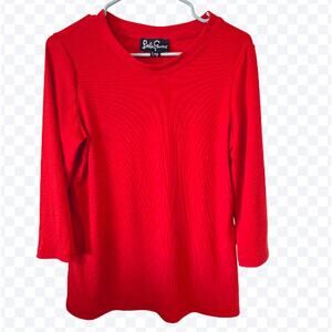 Lesley Evers Womens Annie Tee Long Sleeve Ribbed Size Large Red